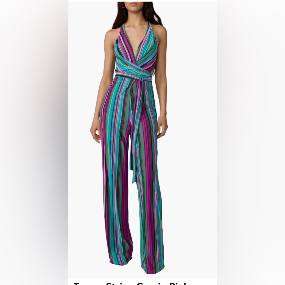 NWT Diane von furstenberg daphne jumpsuit tropez stripe gossip pink 2 racerback
